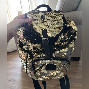 Gold Sequin Mini Victoria Secret Bag. NWOT, Drawstring & Magnetic Close.
